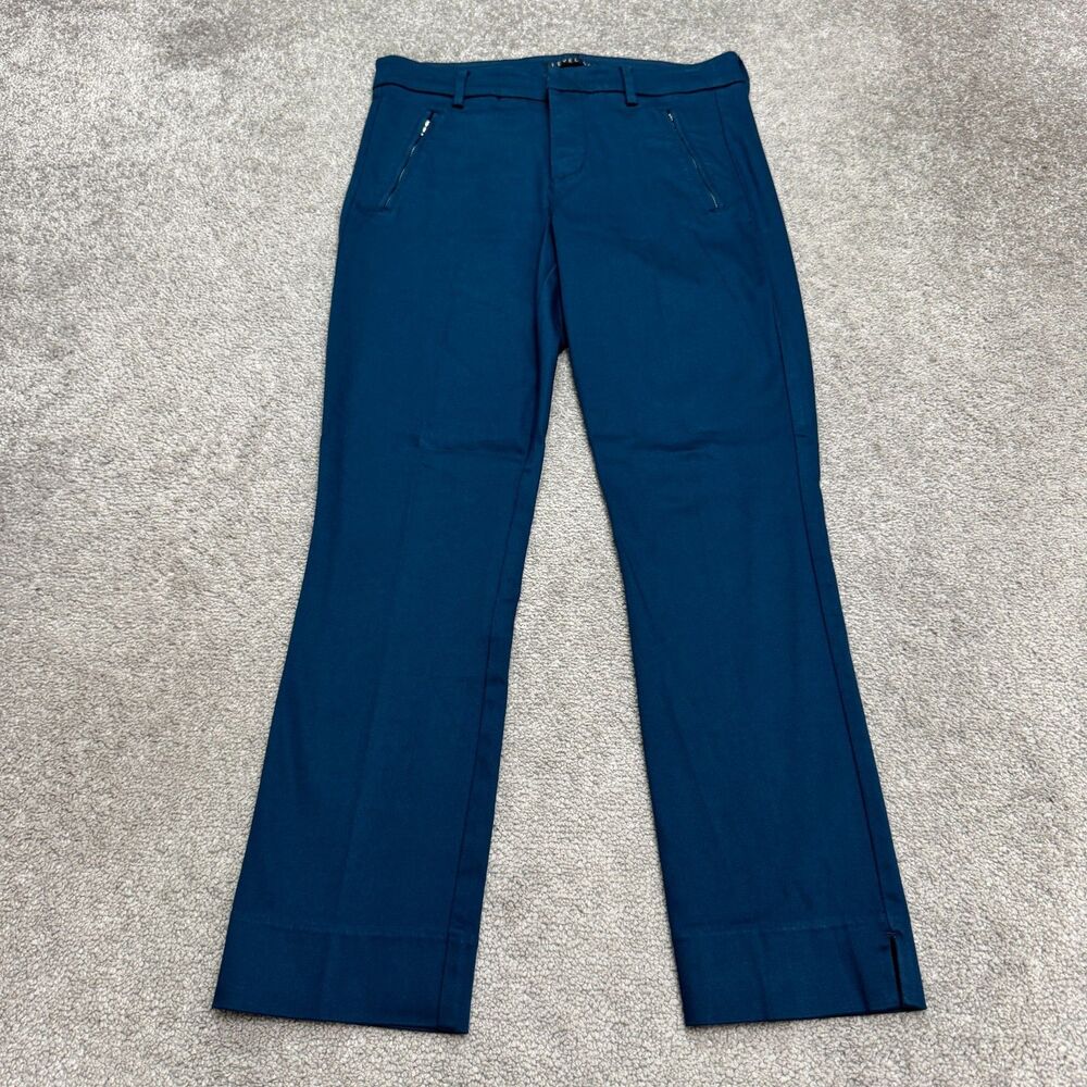 Level 99 Nocturnal Flared Stretch Pants Womens 27 Teal Blue Zip Pockets Mid Rise